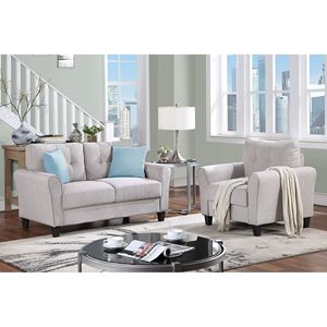 Moderno luce grigio di lino imbottito 1 + 2 posti divano Set per casa ufficio vecchio Sku SG000365AAA un elegante soggiorno mobili - Product Image 1