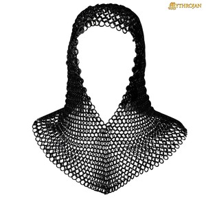Coif médiéval léger en maille d'aluminium noire traditionnelle pour costume de reconstitution historique Renaissance - Product Image 3