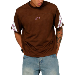 Maillot de football américain vintage marron en maille respirante, coupe oversize, pour entraînement d'équipe, fournisseur de t-shirts - Product Image 6