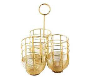 Gold Metal Cutlery Holder 3 Compartment Spoon Fork Knife Organizer Stand Kitchen Utensil <b>Storage</b> Rack <b>Tabletop</b> Caddy Durable - Product Image 1