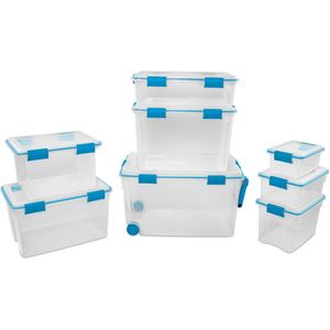 Set da 6 Contenitori Organizzativi in Plastica Resistente da 7,5 Quarti, Contenitori per Stoccaggio Resistenti alle Intemperie con Coperchi a Chiusura per Armadio - Product Image 1