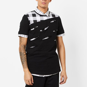 Men's Black Short Sleeve <b>Patchwork</b> T-<b>Shirt</b> 100% Cotton Eco-Friendly Breathable Loose Fit - Product Image 2