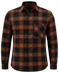 เสื้อเชิ้ตผ้าแฟลนเนลลายสก็อตสีน้ำตาลดำสำหรับผู้ชาย ทรงเข้ารูป ติดกระดุม แขนยาว ผ้าฝ้าย ลายตาราง สไตล์สตรีทแวร์ แฟชั่นเสื้อเชิ้ต - Product Image 2