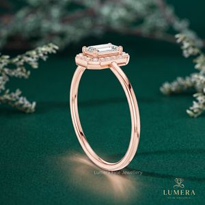 Bague de fiançailles à taille émeraude avec halo pour diamant de laboratoire, pour femme, bague de promesse, bague de mariée, cadeau d'anniversaire - Product Image 3