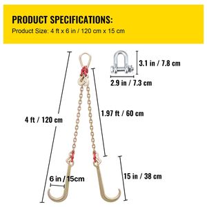 Catena a V di Grado 80, 5/16 pollici x 2 piedi, Resistenza al Rottura 9260 libbre con Ganci TJ Modello C, Catena di Traino e Trasporto X5 - Product Image 6