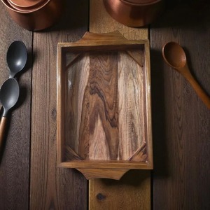 Multi-Purpose Wooden <b>Serving</b> Tray Handle Function for Snacks <b>Beverages</b>-Bohemian Design Wedding Diwali Dining Table Kitchen Use - Product Image 4