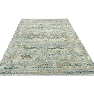 Tapis en pure laine noué à la main 10x14 pieds, motif floral traditionnel, tapis de transition pour la décoration de salon de luxe - Product Image 5