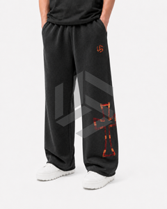 Men's Customized Color Regular Fit Breathable Cotton Straight Sweatpants with Flame Cross Print Elastic Waist Casual Spring Wear - Product Image 4