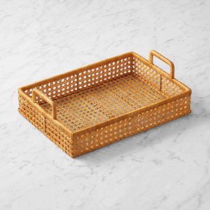 Magnifique plateau de service en rotin tressé à la main, charmant panier en osier avec bords surélevés, décoration rustique de style ferme, élégant pour le petit-déjeuner - Product Image 4