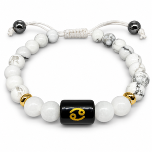 Pulsera de Cuarzo del Zodíaco del Cáncer de Grado Premium con Cuentas Negras Grabadas y Etiqueta de Cobre con Símbolo Sánscrito Estilo Feng Shui - Product Image 3