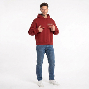 Sweat-shirt à capuche surdimensionné pour homme OEM/ODM, en coton rouge, tissu French Terry, décontracté, pull d'automne, imprimé avec logo sur le devant - Product Image 4