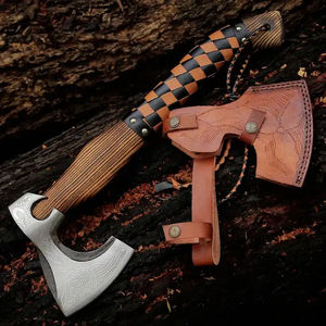 ขวานผ่าไม้ Burraq Custom ขนาด 17.5 นิ้ว ทำจากเหล็กกล้าคาร์บอน ด้ามไม้โรสวูด พร้อมปลอกหนัง สำหรับตั้งแคมป์ กิจกรรมกลางแจ้ง ของขวัญสำหรับคุณพ่อ ทำด้วยมือ DIY - Product Image 1