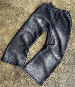ZRROPS INDUSTRY Baggy Oversized Acid Wash Faded Charcoal <b>Grey</b> Streetwear <b>Leggings</b> 100% Cotton Anti-Wrinkle Autumn - Product Image 3