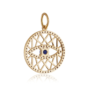 Pendentif œil en or jaune 14 carats avec saphir bleu et diamant naturel, bijoux fins faits à la main, vente en gros - Product Image 2