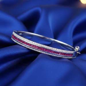 Certified Square Cut <b>Ruby</b> Statement Bangle 925 Sterling Silver Gold Plated Handmade Luxury Jewelry Gift For Her - Product Image 3