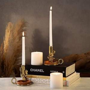 Brass Candlestick Holder With Wooden Base And Floral Design For Home Decoration At <b>Cheap</b> Price - Product Image 5