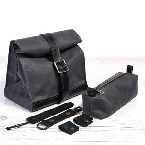 กระเป๋าใส่อาหารกลางวันสไตล์วินเทจ ทำจากหนังและผ้าแคนวาส ทนทาน พร้อมซิป ป้องกันความร้อน ใช้ซ้ำได้ เหมาะสำหรับพกพาไปทำงาน รุ่น LCLB-0033 - Product Image 2