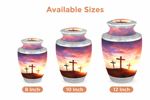 Urna Funeraria de Lujo Estilo Europeo con Cruz Cristiana y Atardecer para Cenizas Humanas y de Bebés |   Proveedor Mayorista de Artículos Funerarios Metálicos - Product Image 3