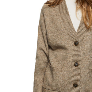 Cárdigan Oversize Beige de Alta Calidad para Mujer, Suéter de Punto Suave con Botones, Mezcla de Lana, Dobladillo Acanalado y Hombros Caídos - Product Image 6