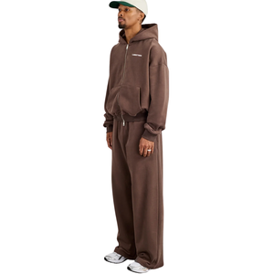 Men's Two Piece Hooded Tracksuit Full Zip Sweatshirt Drawcord Hem Elastic Waist Wide Leg <b>Trousers</b> Loose Casual Lounge Outfit Set - Product Image 4