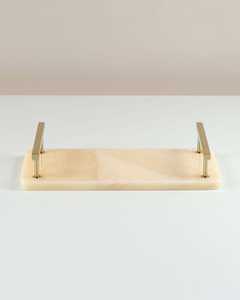 Plateau de service rectangulaire minimaliste en résine, design élégant, fait main, avec poignées dorées, pour la décoration de la maison - Product Image 1