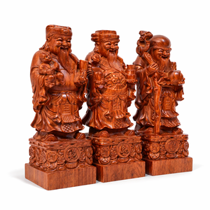 รูปปั้นไม้ของเทพเจ้าแห่งโชคลาภ ความเจริญรุ่งเรือง และอายุยืนยาว ทำจากไม้หอม - Product Image 2