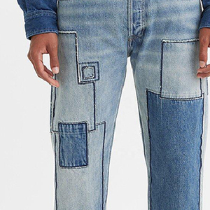 Nouvel Arrivage Jean Skinny Classique Taille Haute pour Homme, Style Streetwear, avec Logo Imprimé et Patchwork, en Denim Délavé, Prix de Gros - Product Image 4