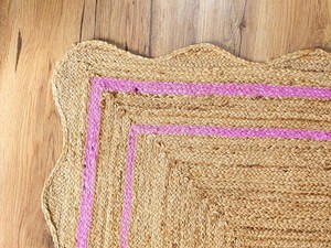 Handwoven Jute Area Rug With Pink Border Scalloped Edge Natural Fiber Floor Rug Home Decor Rug - Product Image 2