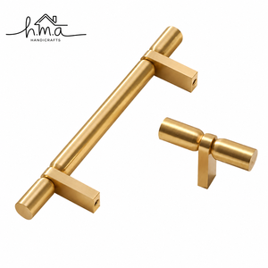 Brushed Brass Double <b>Sided</b> Door Handle with Tapered Cylindrical Bar and Flared Ends Modern Pull Handle for Glass and Wooden Door - Product Image 4