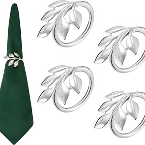 Modern Leaf Shape <b>Napkin</b> Rings <b>Silver</b> Finished Durable Table Decoration Wedding Set Of 6 Pcs - Product Image 2