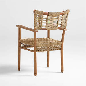 Fauteuil moderne en teck massif avec assise et dossier en corde tressée à la main, finition naturelle pour restaurant, café, hôtel et extérieur - Product Image 3