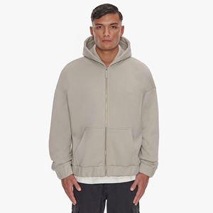 Sweat à capuche zippé surdimensionné pour homme avec logo personnalisé, poche, en molleton épais polyester/coton, hiver, grandes tailles - Product Image 1