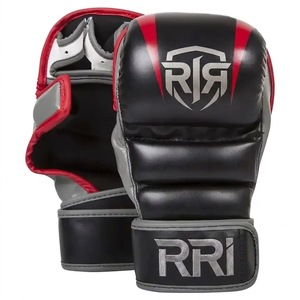 Gants de MMA en cuir véritable de qualité supérieure, couleur personnalisée, demi-doigts, haute qualité, pour boxe professionnelle et arts martiaux, marque RRI, fermeture auto-agrippante - Product Image 1