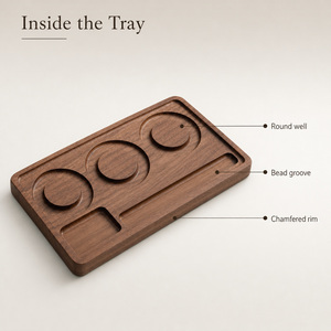 Walnut Jewelry <b>Tray</b> Wooden Bracelet Display <b>Organizer</b> Solid Walnut Bead <b>Tray</b> with Round Wells for Necklaces and Rings - Product Image 1