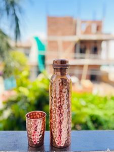 Copper <b>bottle</b> with precision <b>neck</b> design allowing smooth <b>water</b> flow and controlled pouring for better usability - Product Image 2