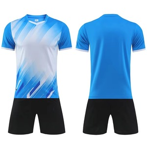 Custom Blue <b>Soccer</b> Uniform Set Men's V-Neck Short Sleeve Jersey Shorts Moisture Wicking Polyester All Seasons Athletic Fit - Product Image 2
