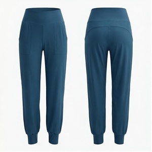 High Waist Solid Color Ankle-Length Yoga <b>Pants</b> With Pockets Breathable <b>Spandex</b> Polyester Women's Sportswear Joggers - Product Image 1