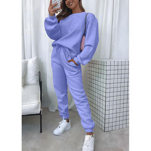 Conjunto Deportivo de 2 Piezas para Mujer, Sudadera de Felpa de Algodón, Transpirable, de Secado Rápido, Cuello Redondo, Pantalones Deportivos Holgados, Personalizado para Invierno - Product Image 4