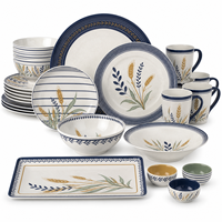 Collection de plats ovales ornés bleus et blancs avec bols pour buffet, restaurant, traiteur, service de banquet, ensemble de vaisselle en mélamine