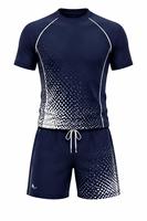 Ensemble de maillots de bain anti-UV à manches longues pour hommes, imprimé sur mesure, bleu marine, séchage rapide, écologique, color-block, léger