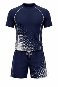 Ensemble de maillots de bain anti-UV à manches longues pour hommes, imprimé sur mesure, bleu marine, séchage rapide, écologique, color-block, léger - Product Image 2