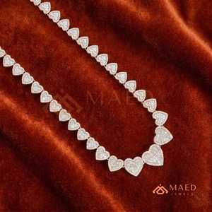 Rose Gold Heart Moissanite Tennis <b>Chain</b> Necklace <b>Iced</b> <b>Out</b> Luxury Diamond Look Womens Jewelry Gift Trend - Product Image 5