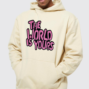 Sudadera con Capucha The World Is Yours con Estampado Flock para Hombre, Talla Grande, Informal, de Algodón y Felpa, con Logotipo Frontal y Bolsillo - Product Image 1