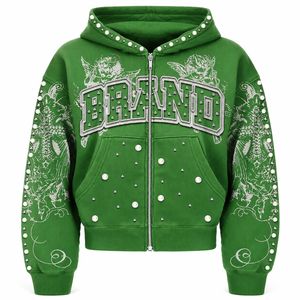 Women's Acid Wash 100% Cotton Hooded Sweatshirt with Adjustable Drawcord and <b>Zip</b>-<b>Up</b> <b>Crop</b> Zipper - Product Image 6