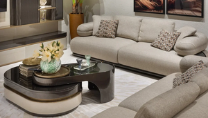 Modern Italian Solid Teak Wood Sofa Set Luxury Chunky 3 Seater Couches <b>Swivel</b> Accent Chairs Central Coffee <b>Table</b> Lounge - Product Image 3