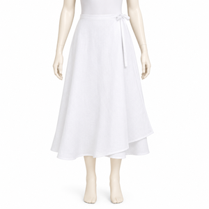 White Linen Wrap Midi <b>Skirt</b> with Adjustable Tie Waist and Flared Hem | Elegant Lightweight Summer <b>Skirt</b> for Beach Vacation and - Product Image 1