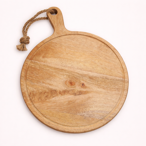 Planche à découper en bois d'acacia, design rond avec rainure pour les jus, épaisse, durable, sûre pour les couteaux, idéale pour couper, servir et offrir en cadeau - Product Image 1