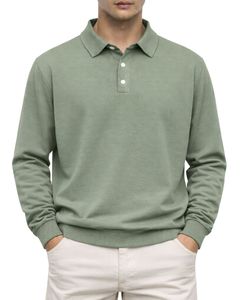 Sudadera Polo Personalizada para Hombre, Color Verde Salvia, Manga Larga, Mezcla de Algodón Suave, Estilo Casual, Cuello Clásico, Ropa de Invierno, Fabricante - Product Image 1