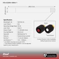 Tube à diode laser compact pour outils à main, classe 3R, anti-choc, résistant à la chaleur, laser vert à point de 520 nm