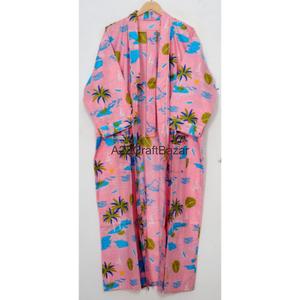 Robe longue en coton doux, kimono, nuisette, maillot de bain, tenue de plage, vêtement de nuit, bikini avec motif floral et logo au dos pour femme - Vente en gros - Product Image 5